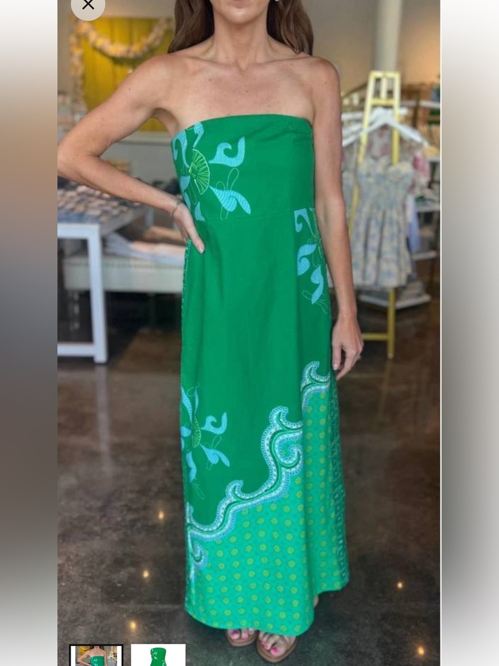Anna Cate Green Strapless Printed Midi Dress – Size Small